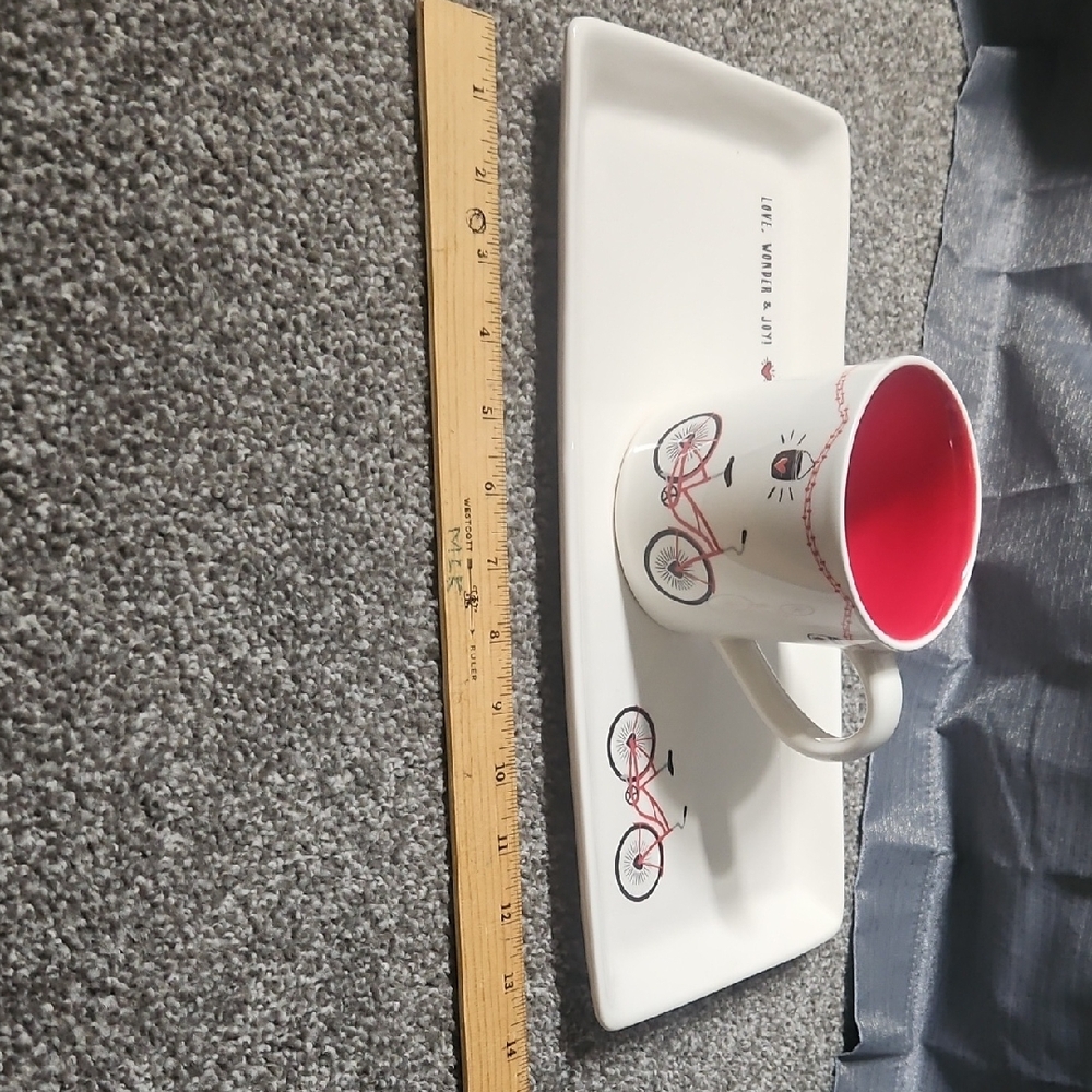 White and Red Bicycle Mug and Tray Set